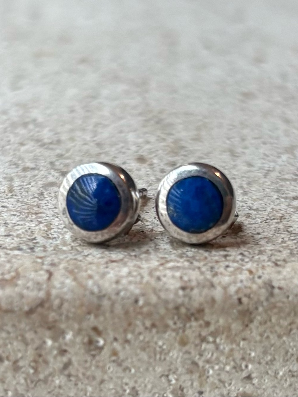 Genuine Lapis Lazuli and Sterling Silver Stud Earrings